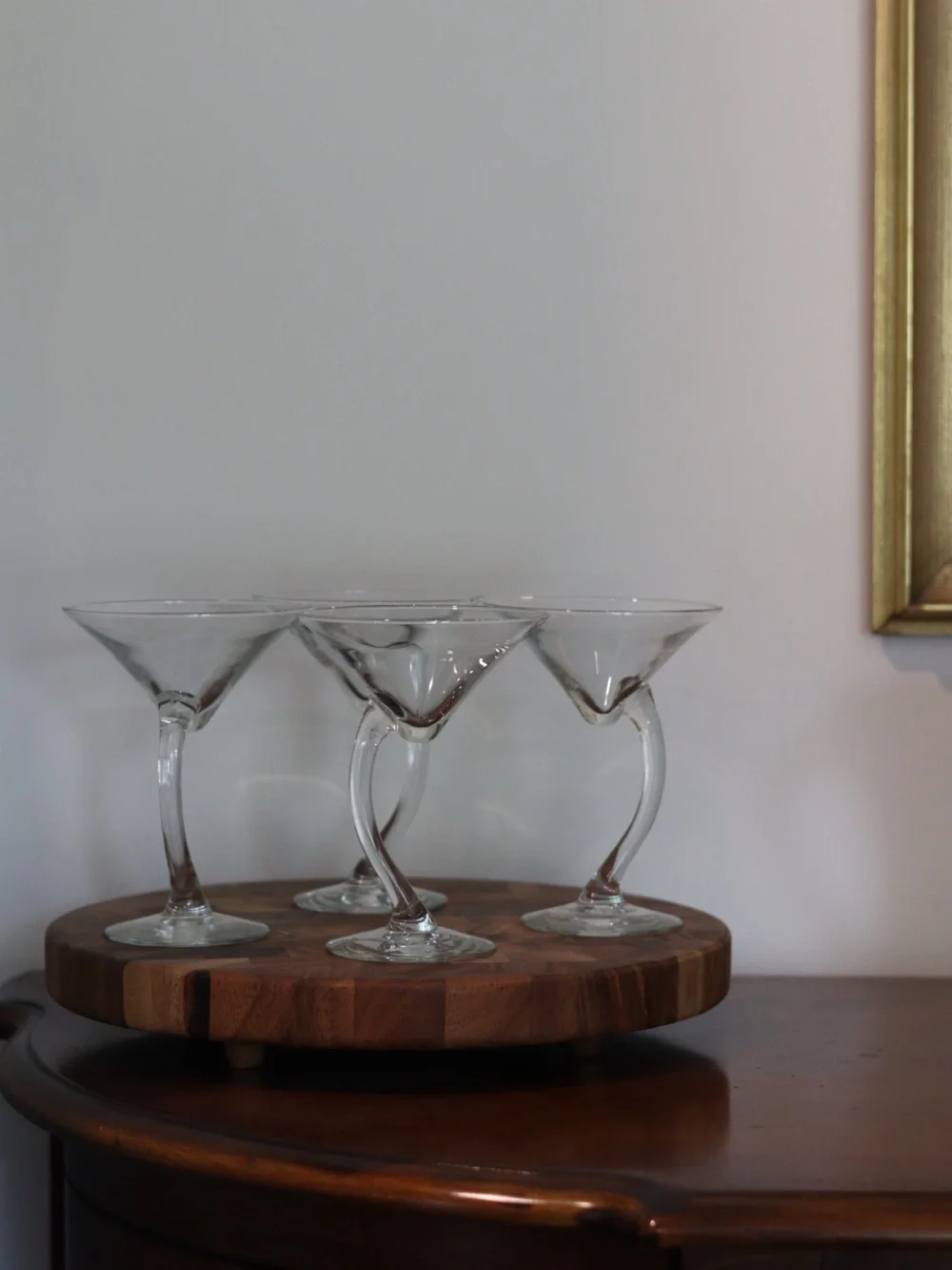 Elegant Curved Stem Martini Glasses - Set of Four